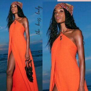 Free People Beach Lightweight Textured Landon Low Back Maxi Dress in Zesty